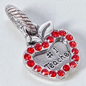 Brighton Number 1 Teacher Apple Charm Dangle Red Rhinestone Silver Retired
